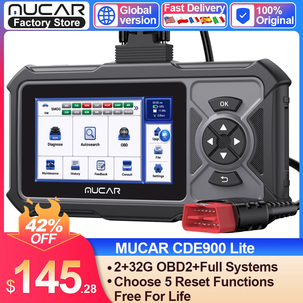 

MUCAR CDE900 LITE OBD2 Scanner 5 Resets Car Diagnostic Tool Full System Diagnostics Car Code Reader obd2 Scanner 32G Scan Tool