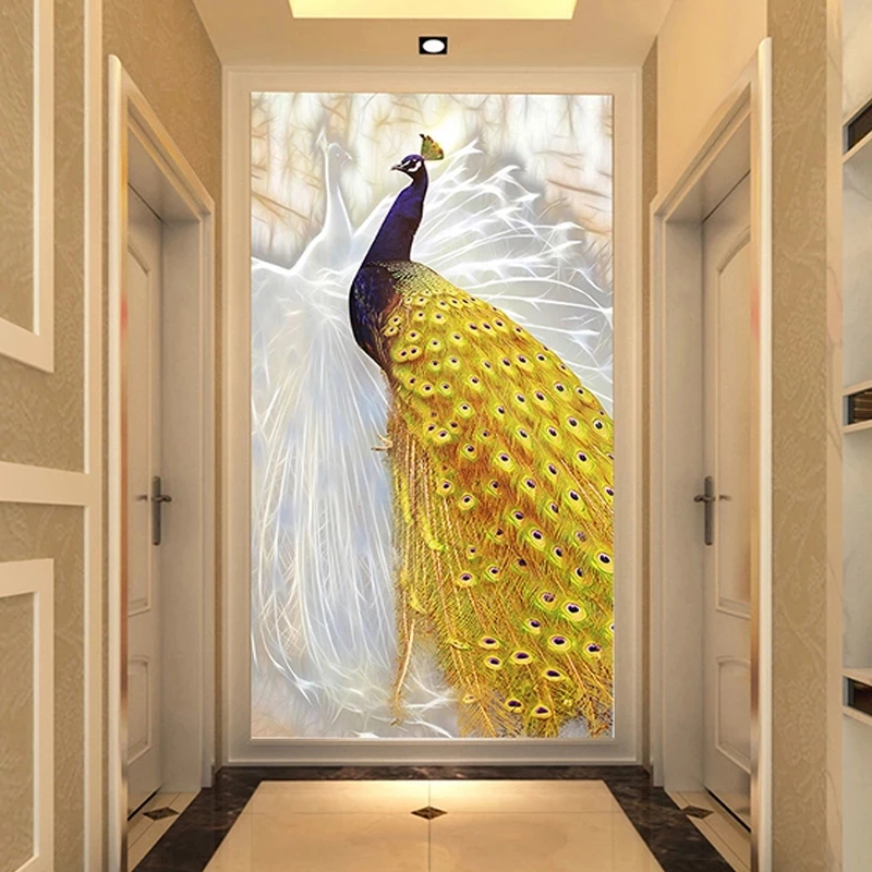 Custom 3D Photo Wallpaper White Yellow Peacock Entrance Background Art Home Decor Mural Living room bedroom restaurant Hotel 8d