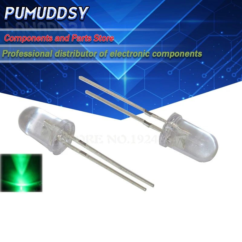 100PCS Green light-emitting diodes White turn Green 3mm led