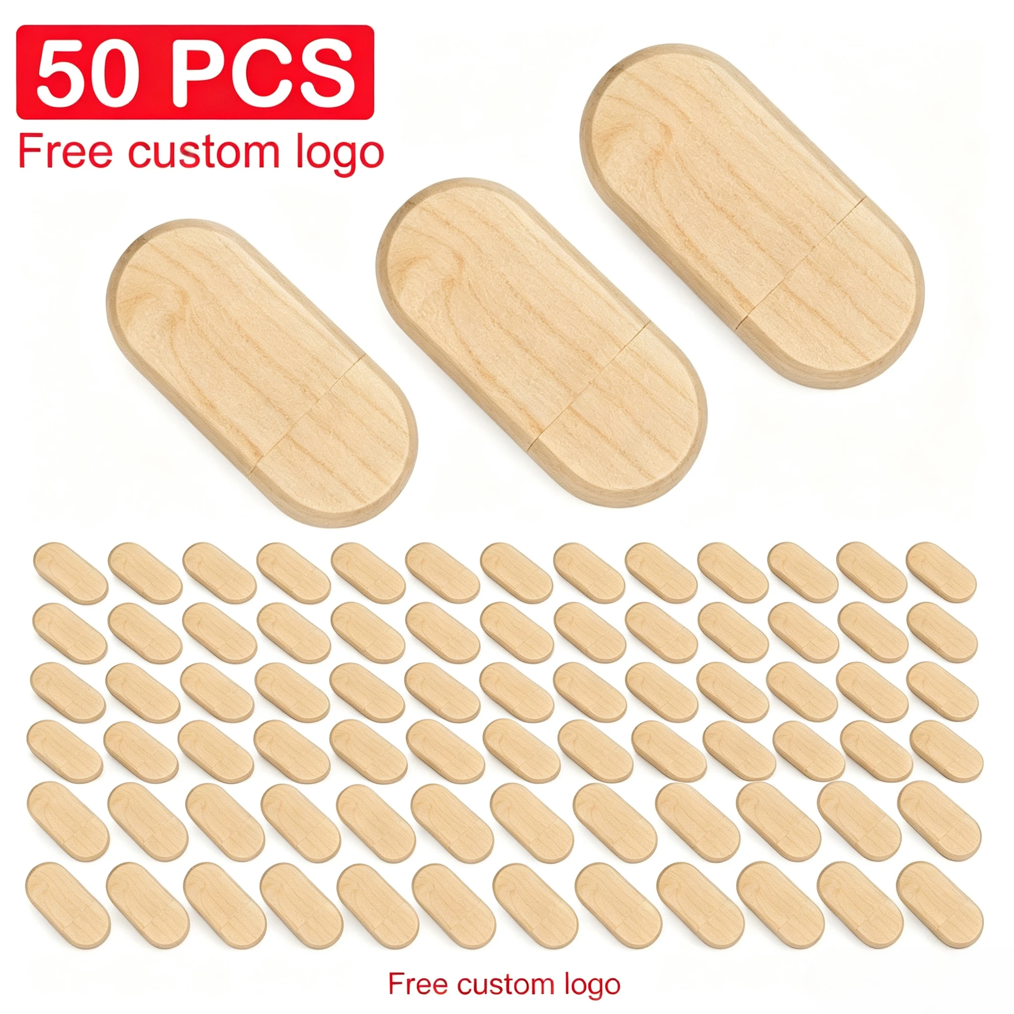 50PCS Free Custom Logo USB Flash Drives 64GB Wooden Block Pendrive 32GB Wedding Gift Pen Drive 16GB USB 2.0 Memory Stick 8GB 4GB