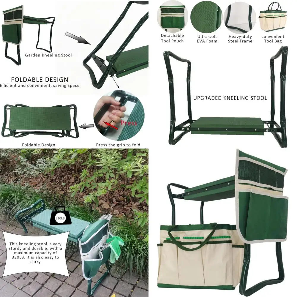 

Прочный складной садовый голень с местом для хранения и сумкой для инструментов — идеально подходит для садовников, пожилых людей и родителей