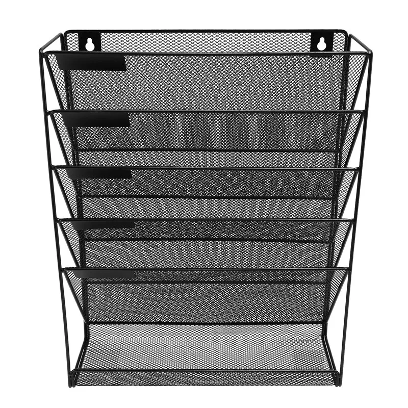 Metal Mesh Wall-Mounted Magazine File Rack Office Desk 5 Layer Interval Archive File Magazine Magazine Notebook Storage Black