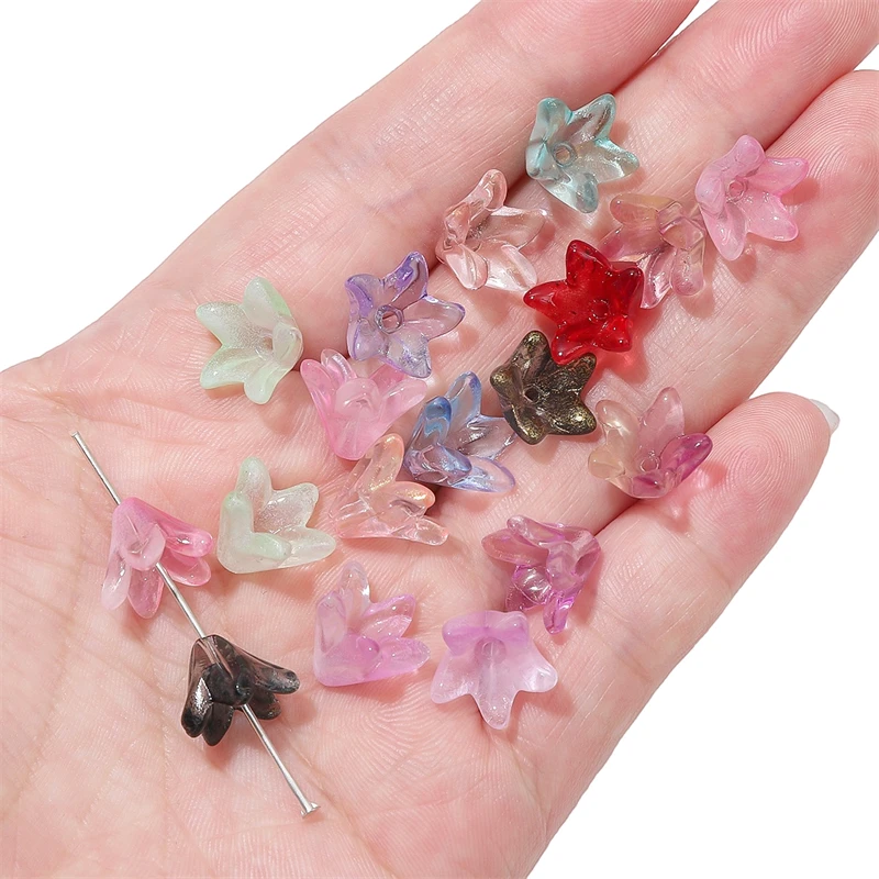 20pcs 10x13mm Colorful Lampwork Glass Lily Flowers Beads for Earring Necklace DIY Jewelry Making Beads Cap