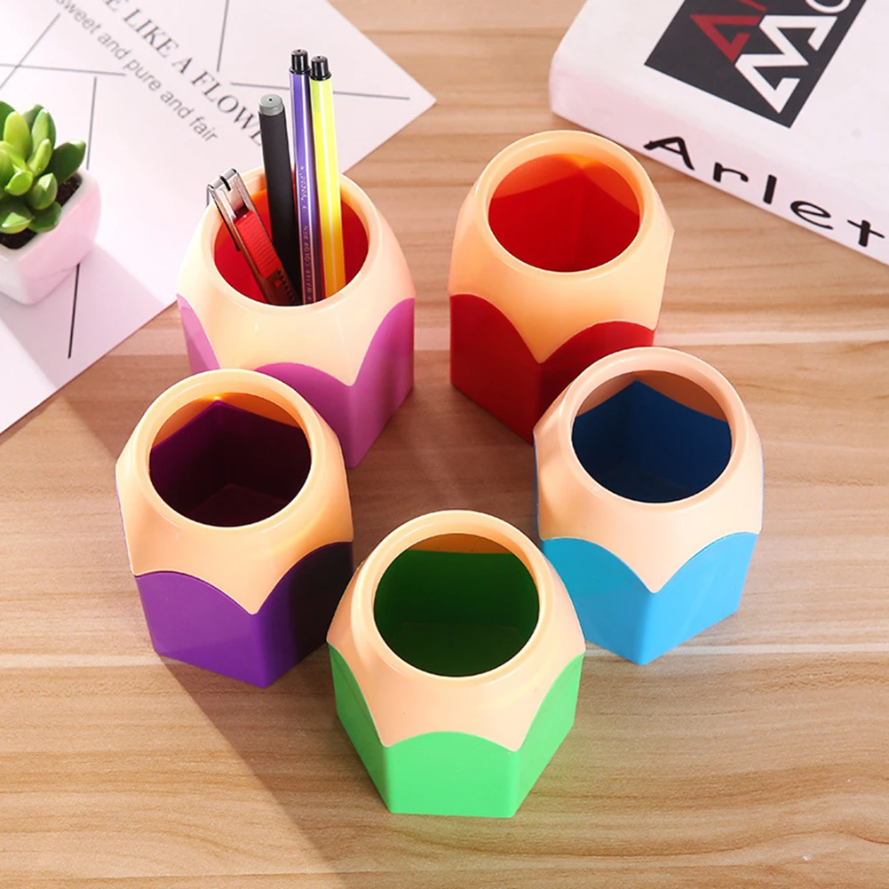 1PCS Colorful Pencil Shaped Pen Holder Cute Desktop Pen Cup Makeup Brush Container Stationery Storage for Office Home Decoration