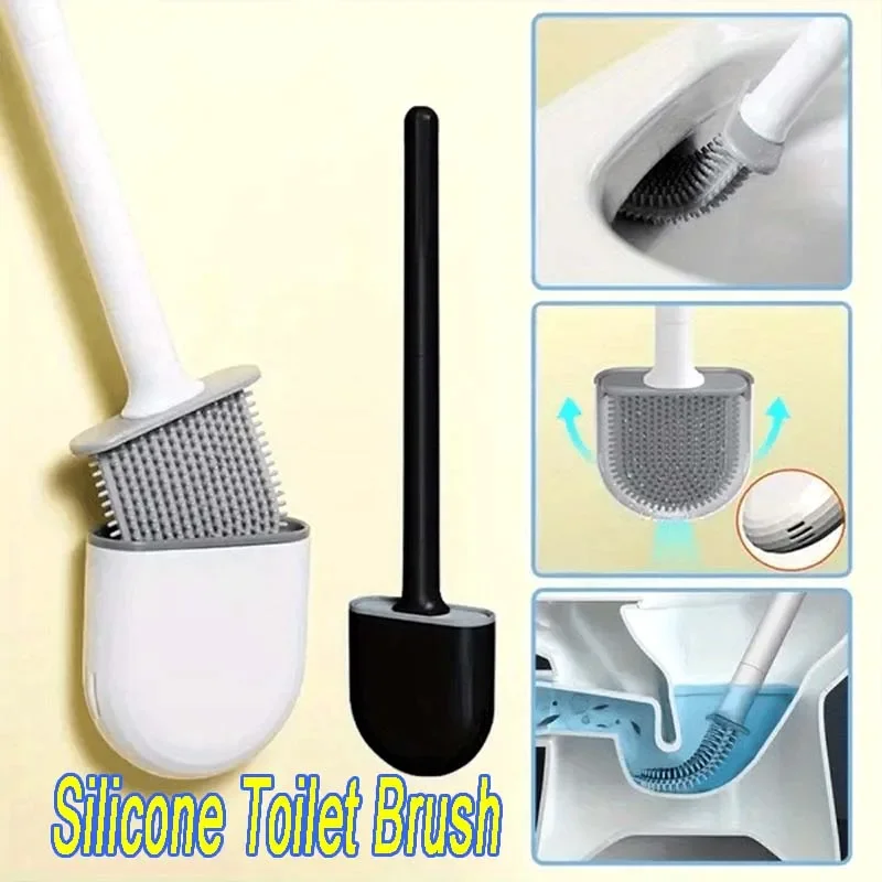 

Toilet Brush for cleaning Silicone Toilet Brush Cleaner Bathroom Wall Mounted Quick Drying Toilet Brush Flat Flexible Head