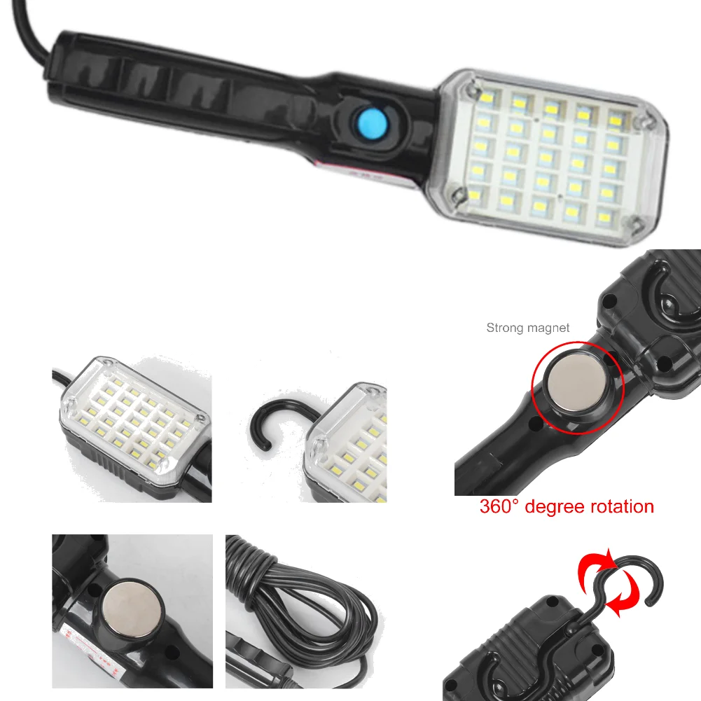 AC 220V Inspection Construction Light with Magnetic Base 12.5W Car Inspection Lamp Portable LED Torch with Hook for Car Repair