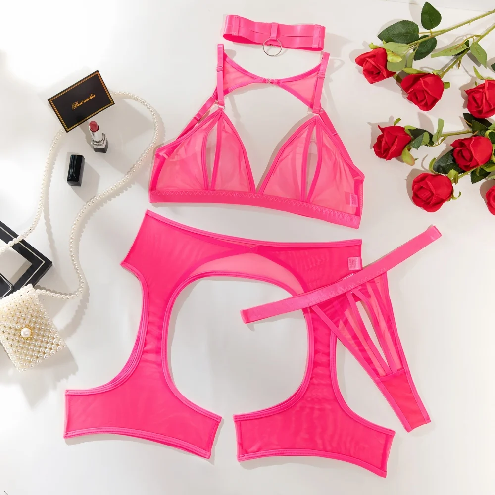 مجموعة الملابس الداخلية الخيالية الغريبة بقماش شفاف مجوف بدون ظهر بدون إزالة مفتوحة المنشعب ومنخفضة القطع 4 قطع مجموعات مثيرة للمشجعين فقط #5
