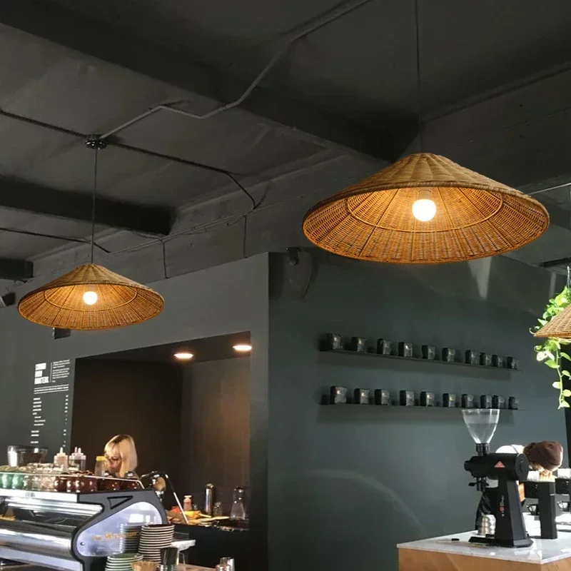 Vintage LED Rattan Pendant Lights Hand Knitted Chandeliers Wicher Ceiling Suspension Hanging Lamps for Dining Room Kitchen