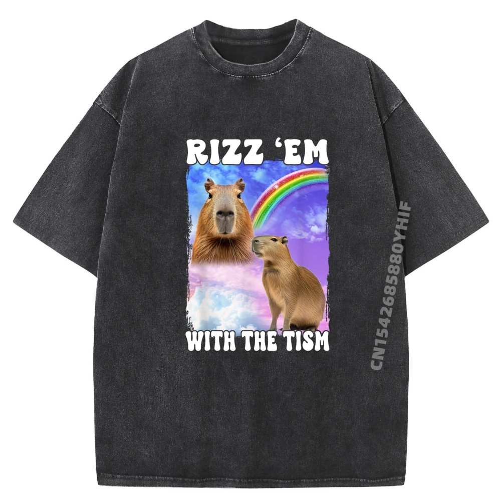 

Mens Short Sleeve Rizz Em With The Tism T Shirt Street Tees Discount Graphic Shirts Man Clothes Vintage Washed Cotton Shirt