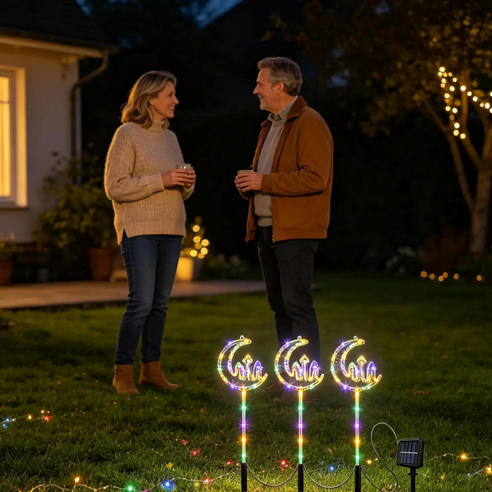 Outdoor Solar Stake Lights Waterproof Moon Star Insert Pathway Lamp Solar Christmas Stake Lights For Valentine Day Holiday