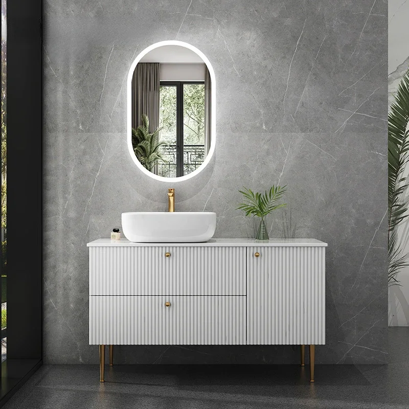 

Bathroom Vanity with Sink Combo, Single Sink Bathroom Vanity with High Gloss Wood Grain, Modern Top Sink Bathroom Vanity