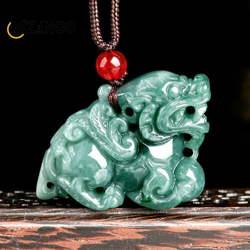 

Natural Jadeite Blue Water Flying Unicorn Three-dimensional Pendant Hand-carved Exquisite Ice Jade Necklace Men and Women Gifts