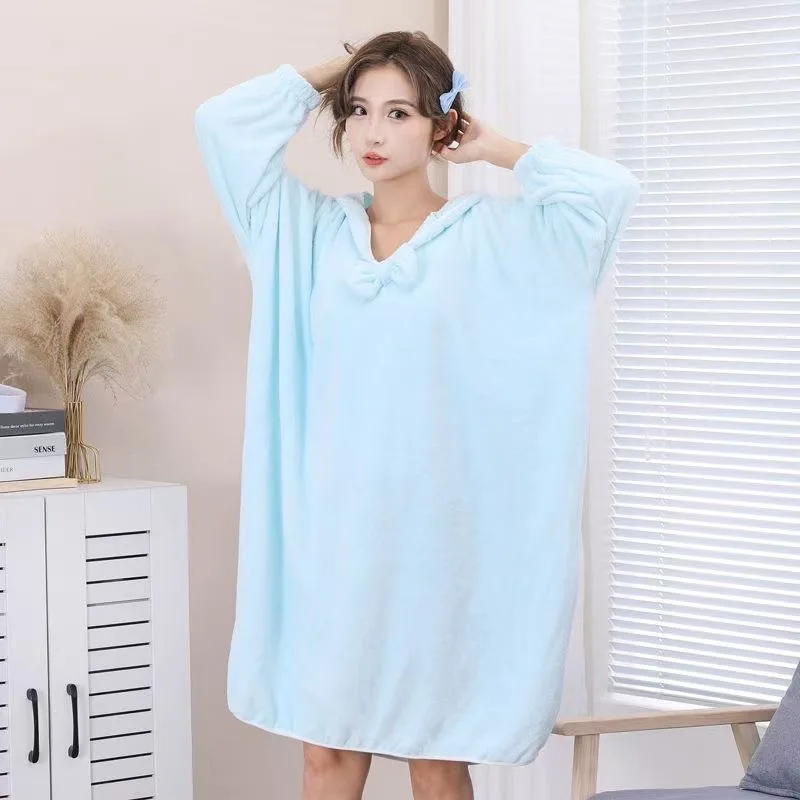 Bathrobe Woman Shower Thickened Long Coral Velvet Student Home Wear Solid Long-Sleeved Autumn Winter Robes Sleepwear Nightwear