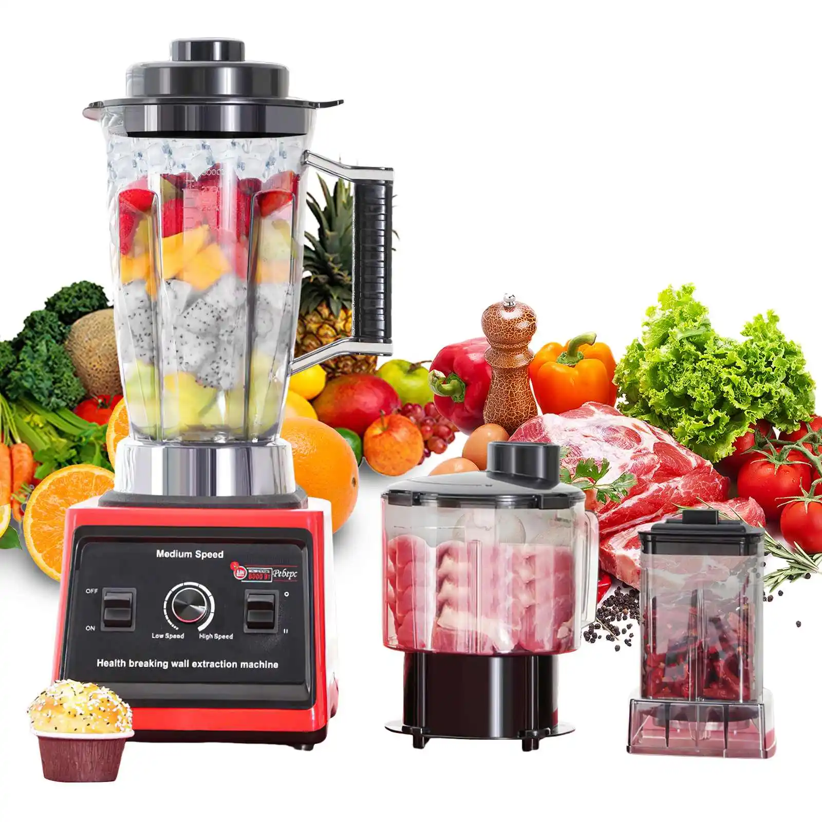 Nouveau Blender Professionnel Multifonction 9500W, 4 Lames, Machine à Broyer 3-en-1, Conteneur 5L, Puissant pour Glace, Noix et Fruits