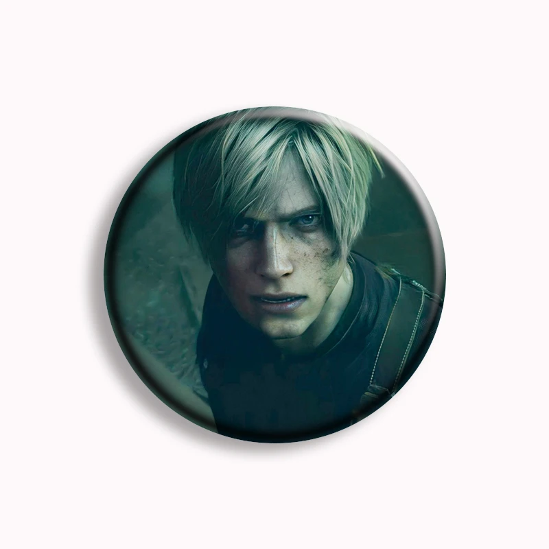 Leon Kennedy Evil Game Character Button Pin Pink Bow Cute Leon Meme Brooch Badge Bag Cloth Decor Fans Collect Friends Gift 58mm