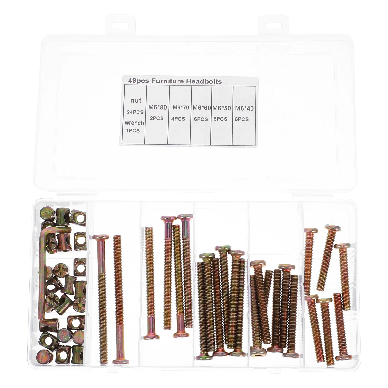 

49Pcs Hexagonal Hole Bolts Nuts Assortment Furniture Connector Hardware Bed Maintenance M6 40-80mm Precision