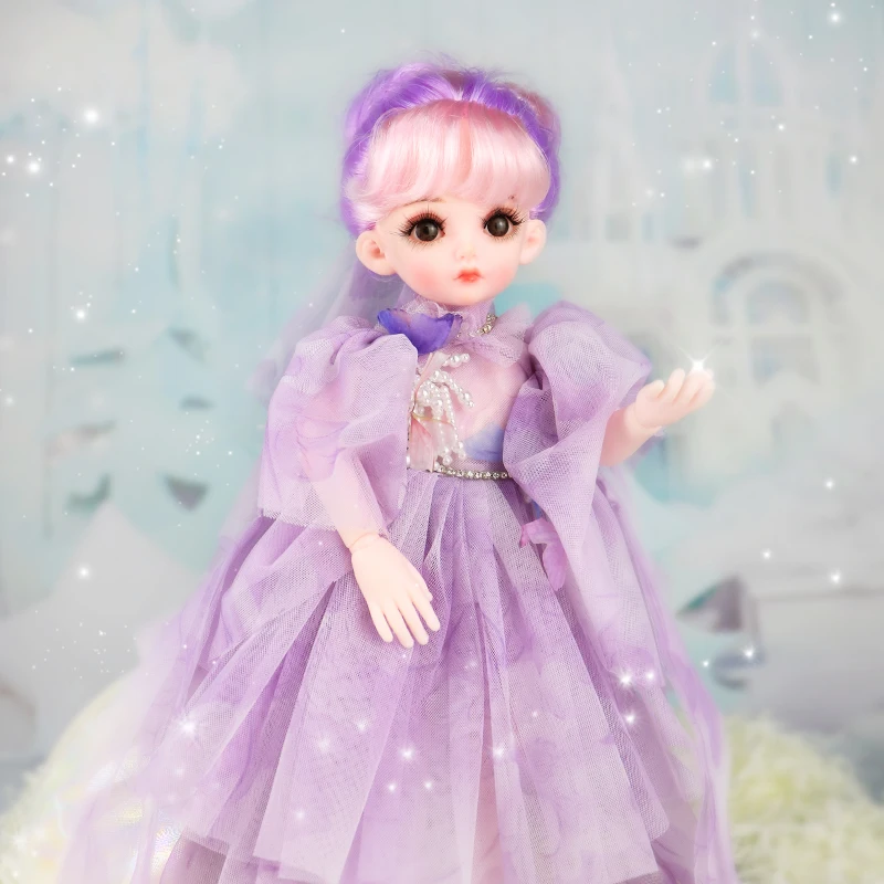 1/6 Purple Girl Doll 32cm Height Doll Full Set 24 Joint Body Movable Pink Skin Lovely Girl's Birthday Gift Toys for Children