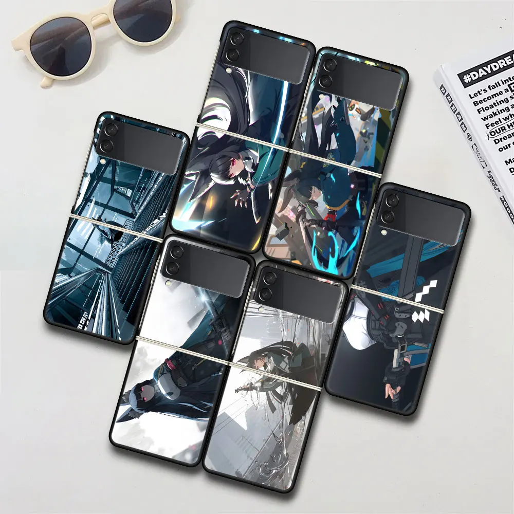 Hoshimi Miyabi Zenless Zone Zero Phone Case for Samsung Galaxy Z Flip 4 3 5G Hard PC Cover Flip4 Flip3 Black Funda Zflip4 Zflip3