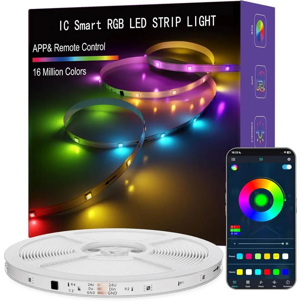 

Умные светодиодные ленты IC Smart RGB, 65.6T LED-ленты для спальни, управление через приложение/пульт ДУ, синхронизация с музыкой, DIY-дизайн, эффект «радужной гонки»