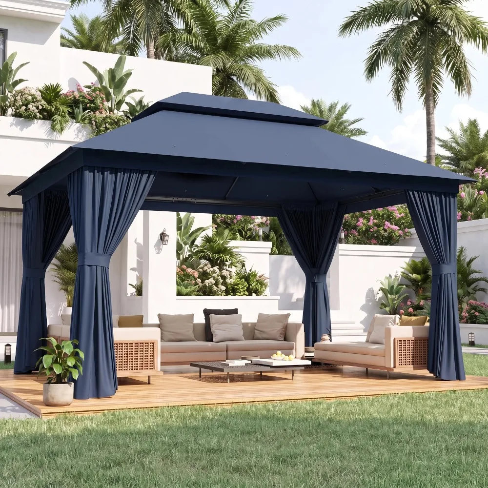 12x10 Gazebo Canopy with Steel Frame, Double Roof