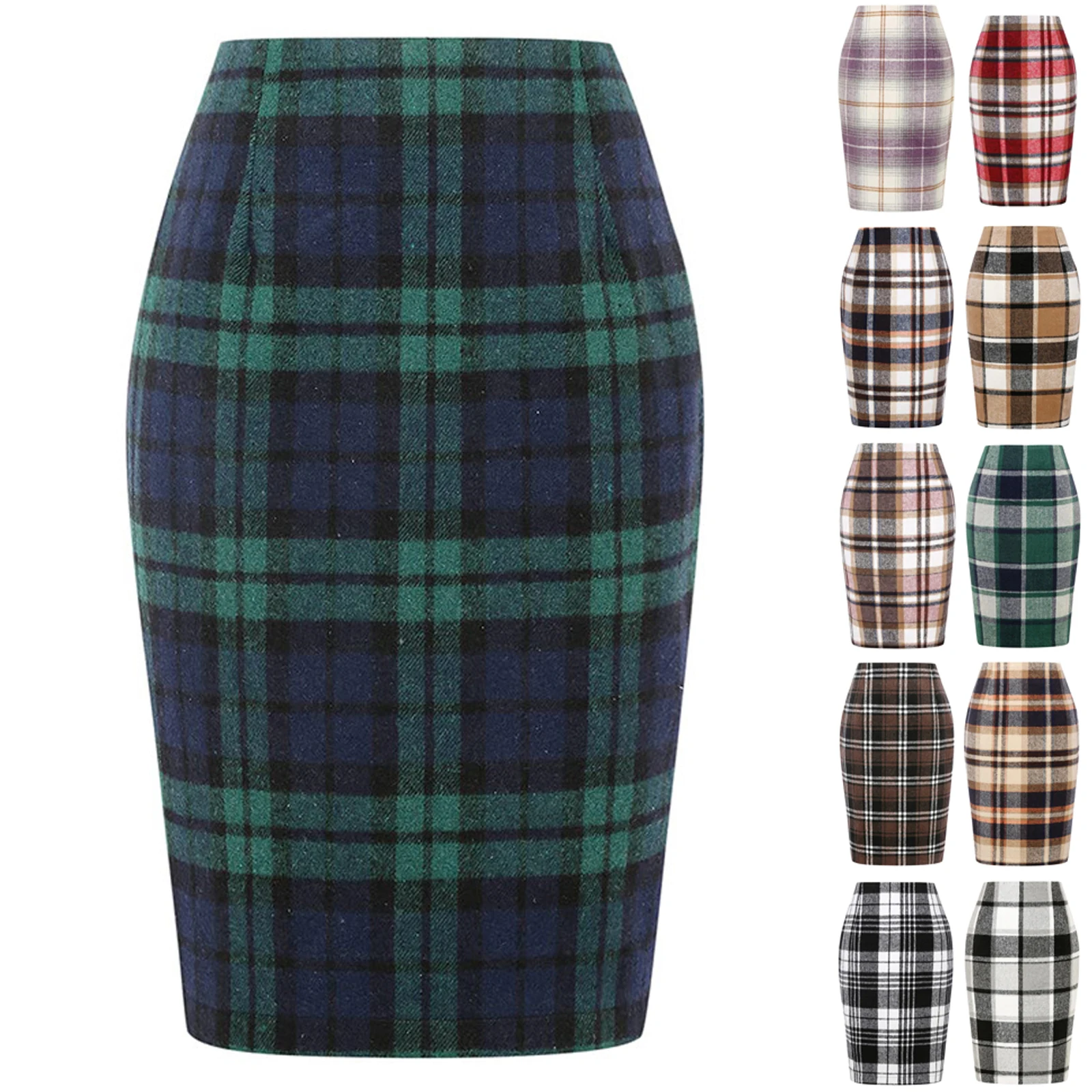 

Checkered High Waisted Tight Fitting Hip Hugging Skirt Women'S Elegant Knee Length Midi Skirt Spring And Autumn Full Hip Skirt