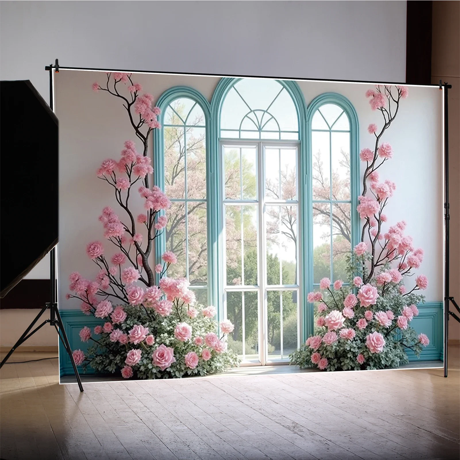MOON.QG قوس نافذة الباب صورة إطار الصورة التصوير خلفية الربيع زهرة استوديو الصور خلفية عيد ميلاد الزفاف ديكور