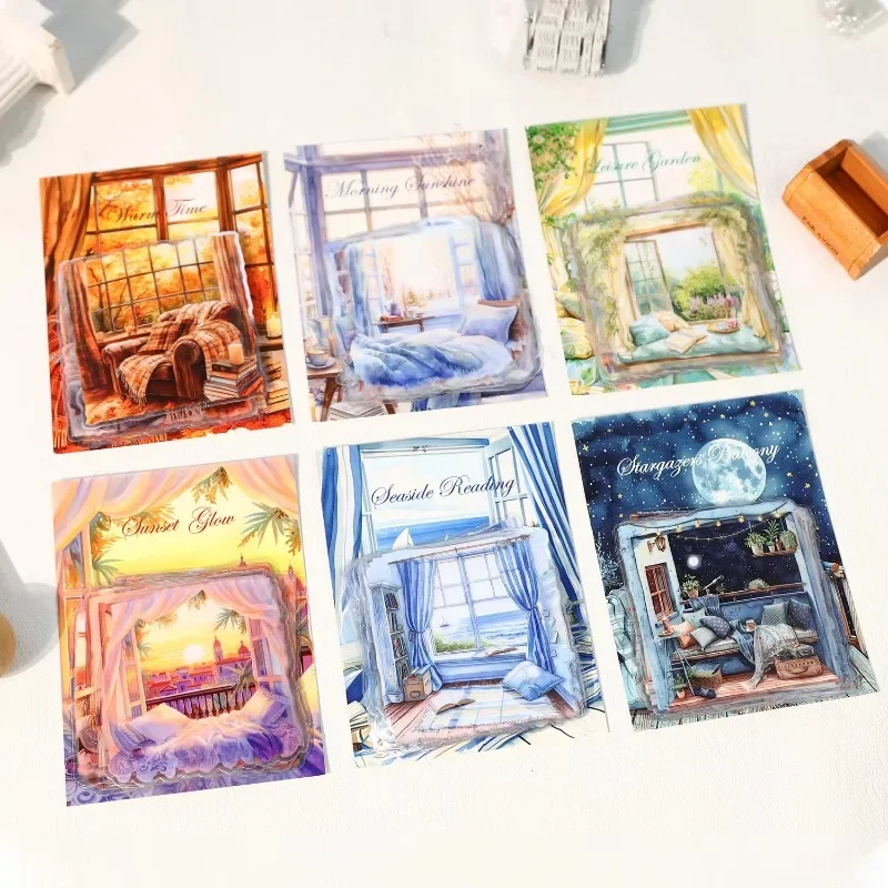 20 pieces per pack of retro balcony window view PET backing stickers for window decoration stationery 163*100mm