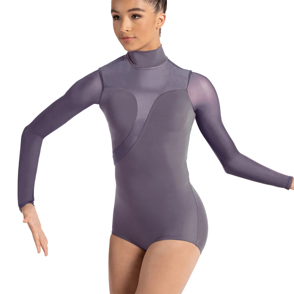 Splice Leotards for Girl Women Half Hight Neck Long Sleeves Modren Lyrical Dance Costume Contemporary Ballet Stage Dance Oufits