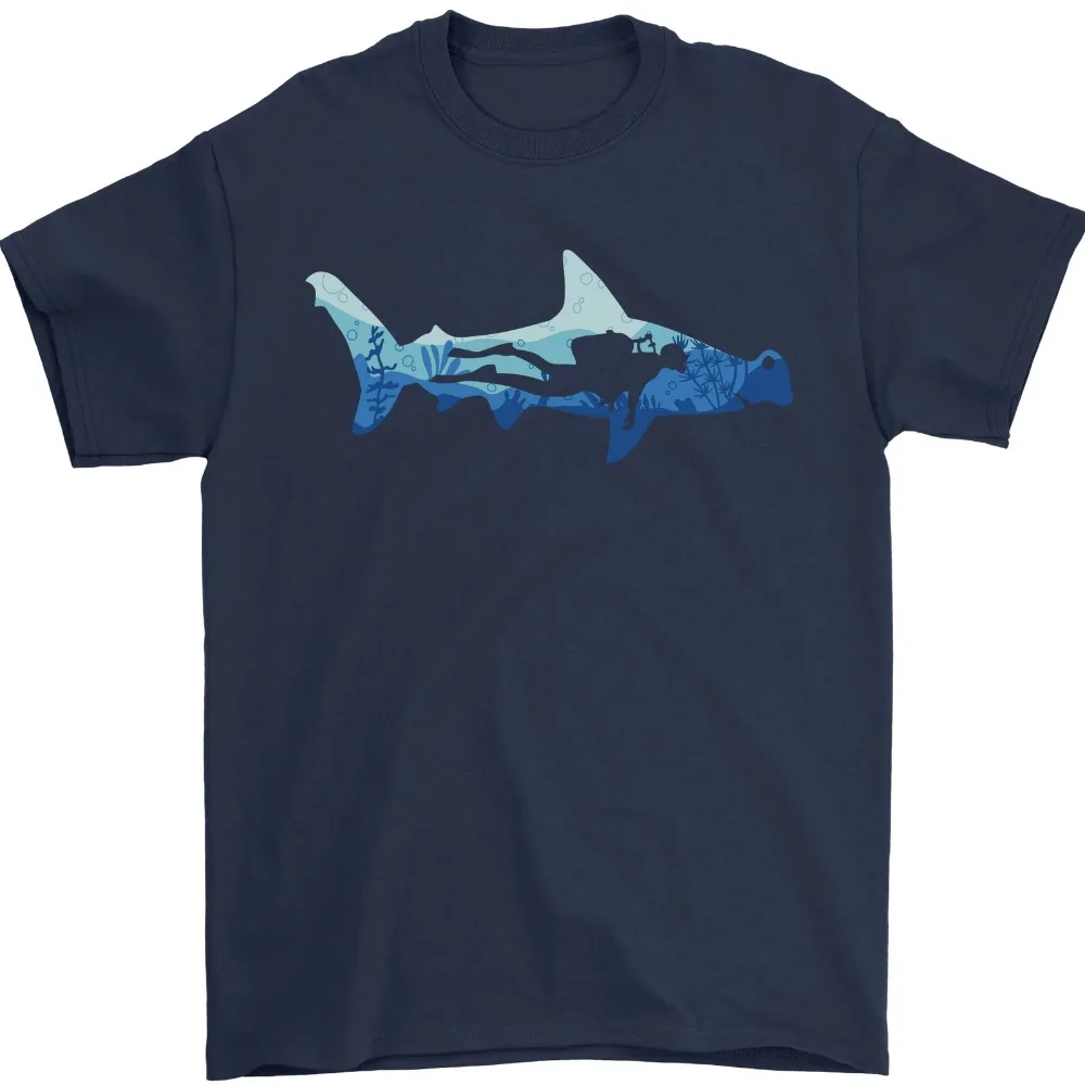 Hammerhead Shark Scuba Diver Diving Mens Tee Cotton Men\'s Short Sleeve Outdoor Fashion Casual Summer Shortsleeve Shirt for Men