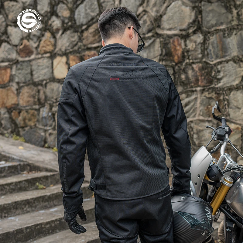 Star Field Knight Black Motorcycle Jacket Men's Motorbike Riding Clothes Summer Mesh Breathable With Cycling Protective Equipemt