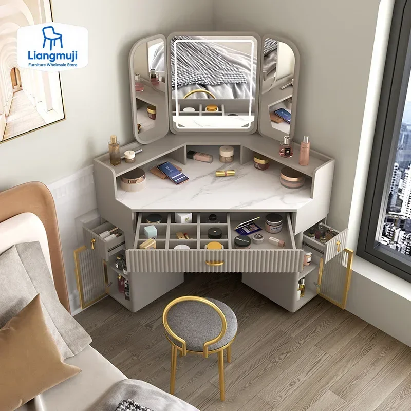 Luxury Solid Wood Dressing Table Corner Modern Triangle Storage Combination Locker Household Makeup Tables Bedroom Furniture