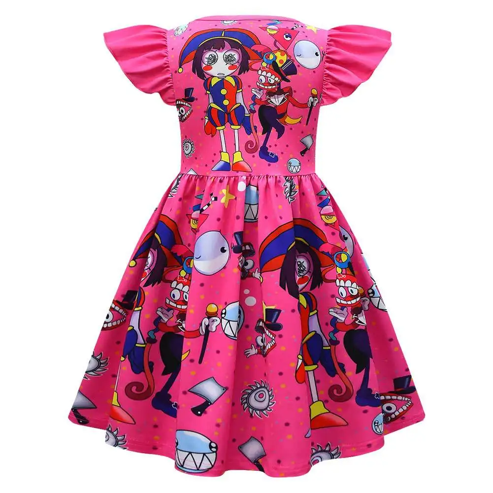 Anime The Amazing Digital Circus Pomni Dress para crianças, Traje Cosplay para crianças, fofo, princesa impressa, vestidos fofos