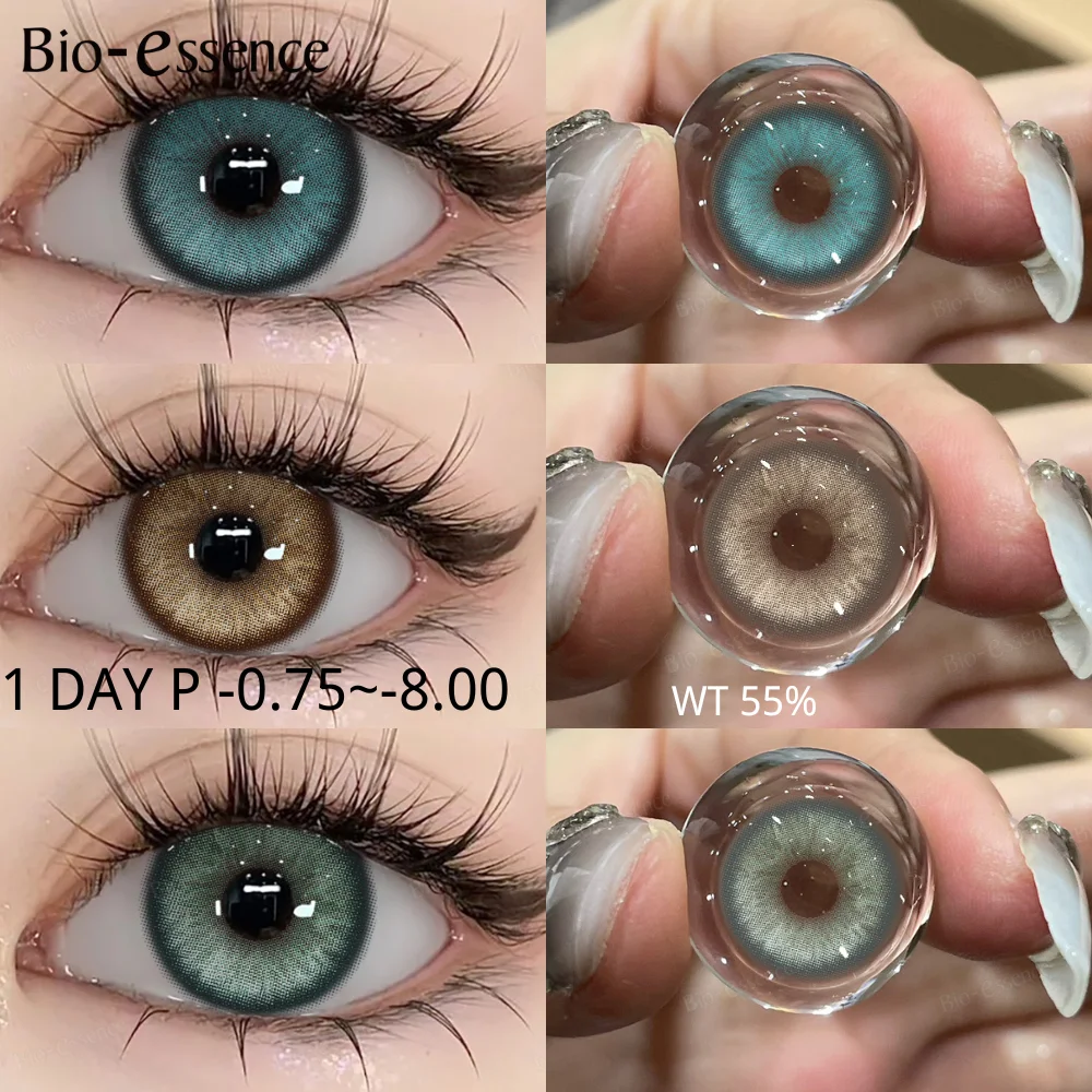 Bio-essense 0~-8.00 Myopia Colored Contact Lenses 1DAY for Eyes with My Fashion Blue Eyes Lenses Korean Fashion Gray Contacts