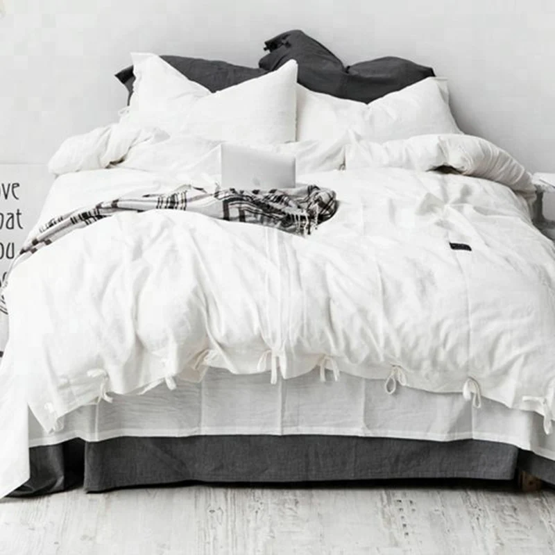 

100% Pure Linen 3pcs Couple Tie Duvet Cover with Pillow Case Nordic Bedding Set Quilt Cover Queen/King Double Single Bed