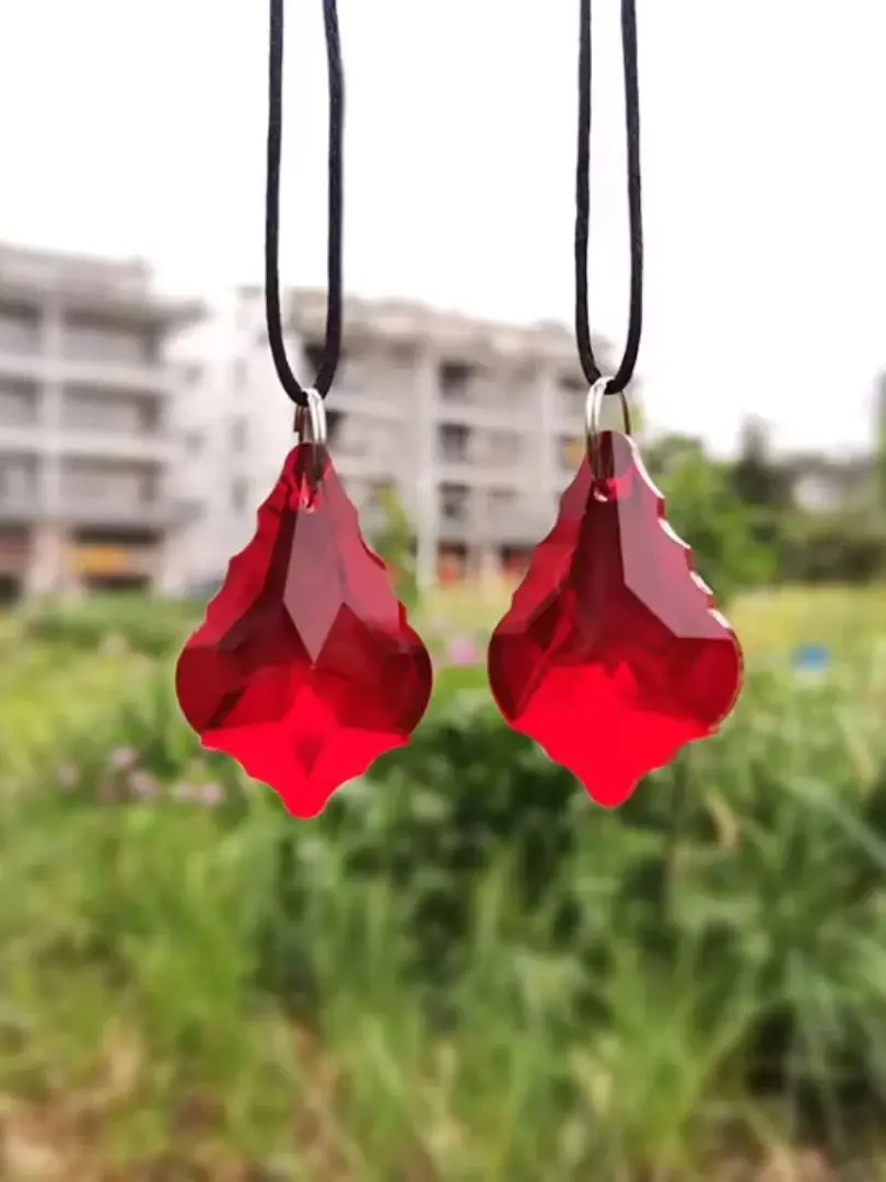 Camal 5PCS 38mm Red K9 Maple Leaf Crystal Glass Prisms Pendant Drop SunCatcher Lamp Lighting Chandelier Part Hanging Decor