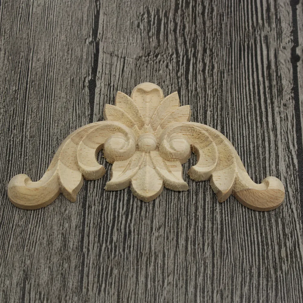 4Pcs Wood Carved Corner Onlay Solid Wood Flower Applique Decorative Furniture Sticker Cabinet Door Frame Carving Art Craft