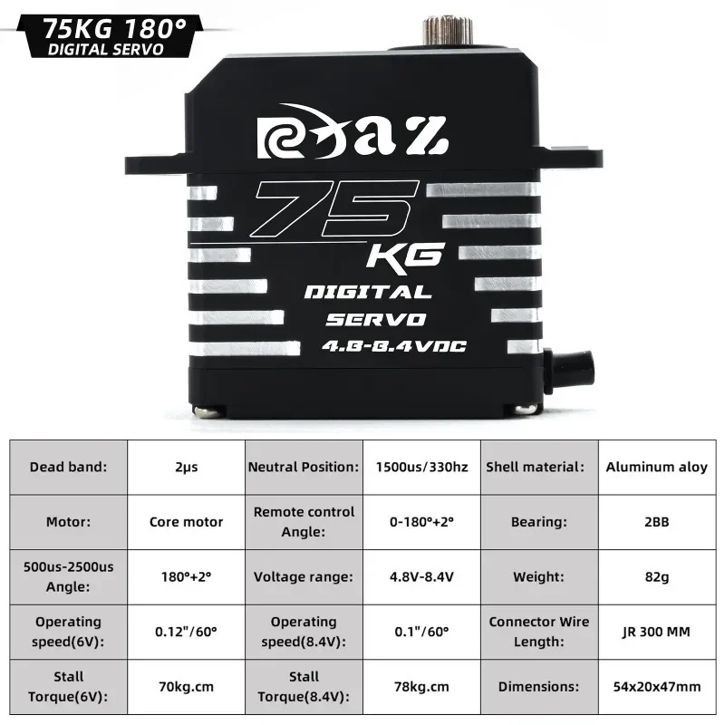 Servo Digital de engranaje de acero metálico, Servo sin escobillas de 75KG, resistente al agua para coche trepador de control remoto 1/8 1/10 SCX10 TRX4, piezas de mejora de Robot camión