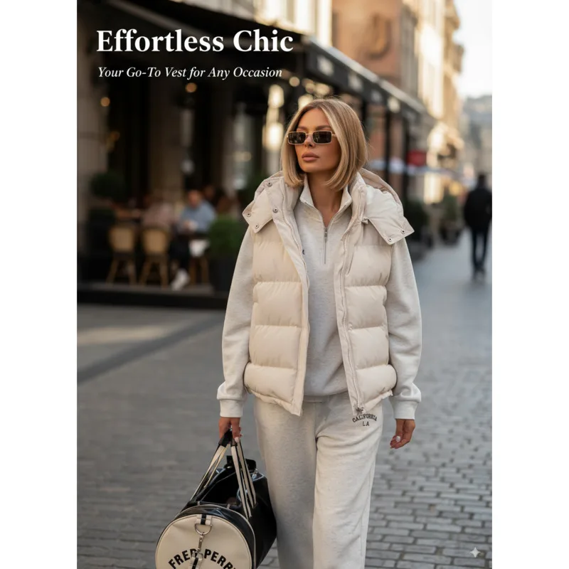 

Trendy Winter Women's Puffer Vest Sleeveless Hooded Outerwear Stylish Casual Coat Autumn Hot Spicy Girl Fashion Vest For Women