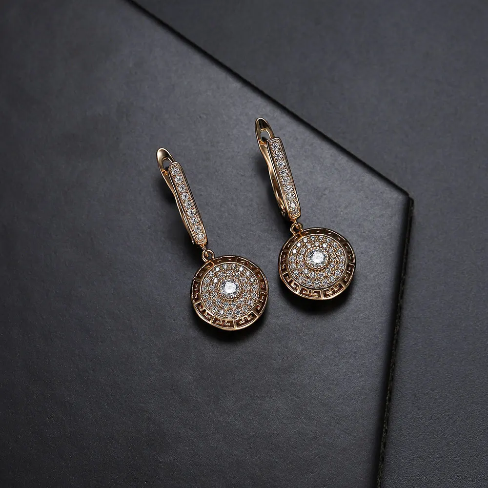 Copper Luxury High-quality Zircon Crystal Drop Earrings Gold Color Hollow Round Fashion Aesthetic Earring For Woman Jewelry Gift