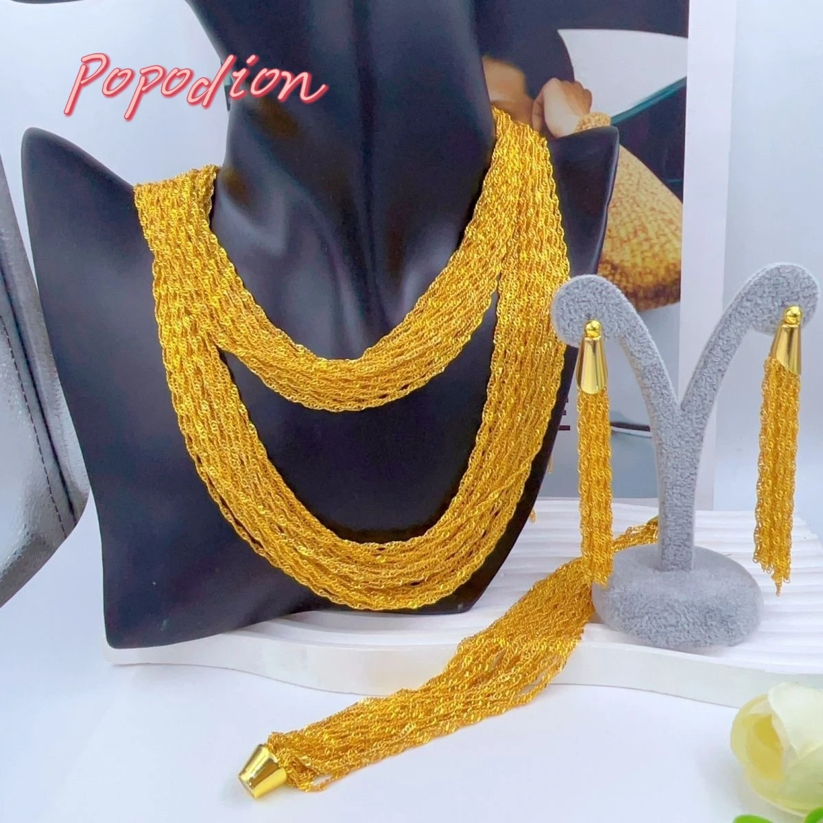 

Dubai New 14K Gold Plating Jewelry Set Bridal Wedding Necklace Earrings Ring Bracelet Women's Accessories YY10084