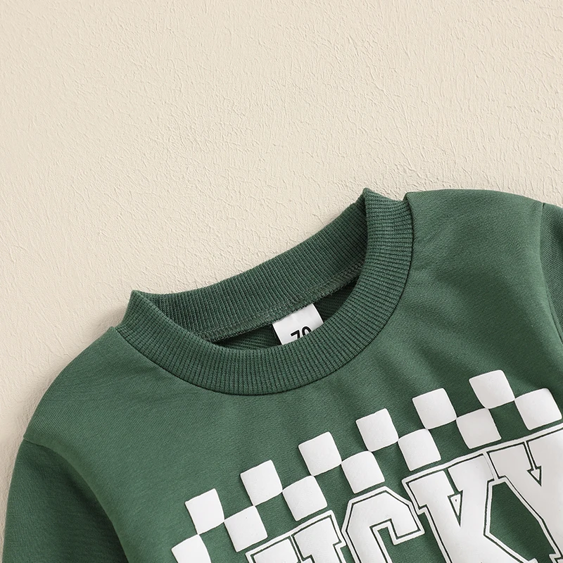 Lioraitiin Toddler Baby Boys Clothes Set Long Sleeve Crew Neck Letters Shamrock Print Sweatshirt with Plaid Sweatpants Clothes image 4