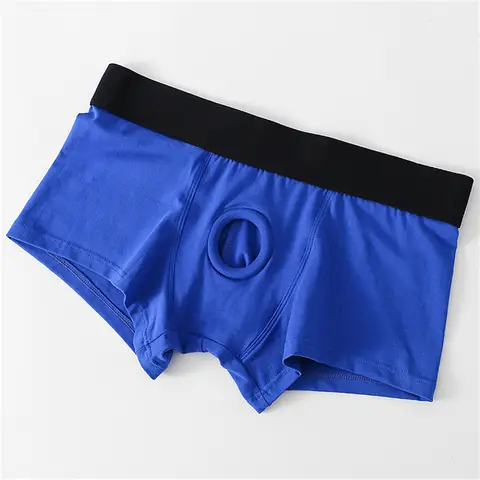 Hollow Cock Ring Boxer Briefs Men U‑Pouch Hole Sexy Underwear Male Short Cockring Erotic Intimate Mens Underpants