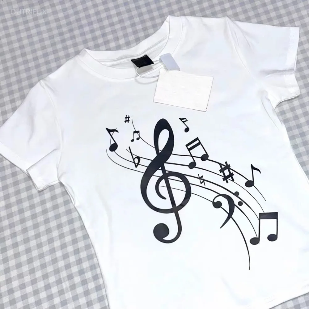 Music Note Print Women's T-shirts Round Neck Short Sleeve Ropa mujer Summer Women T Shirts Y2K New Clothes Sweet Cute Tops
