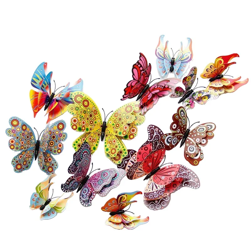 12Pc Mixed 3D Crystal Butterflies Wall Stickers Double Layer Creative Butterflies For Home Decor Kids Room Decor Art Wall Decals