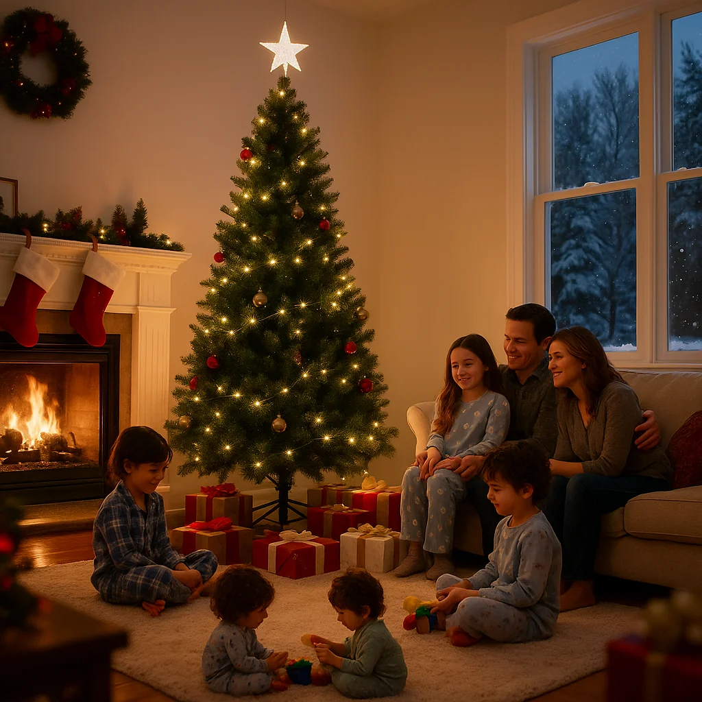 شجرة عيد الميلاد المضاءة مسبقًا 180/210/240 سم، إبرة الصنوبر الاصطناعية وشجرة مختلطة PVC مع قاعدة حديدية، سهلة الإعداد لتزيين العطلة