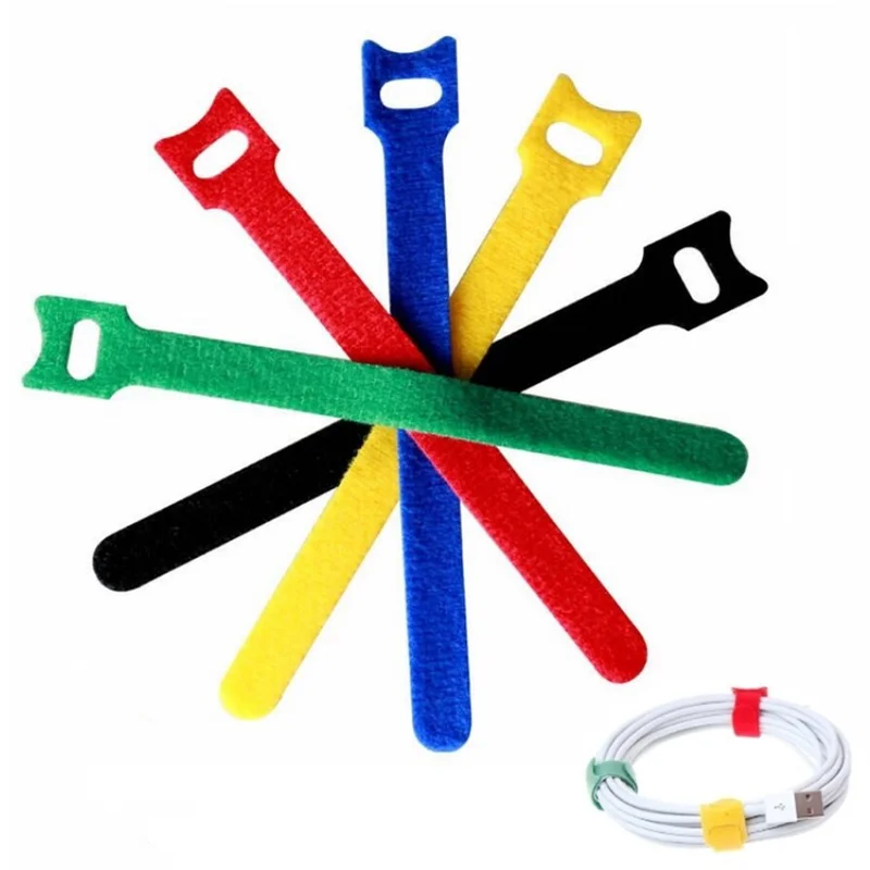 50Pcs Fastening Cable Ties ,Reusable Line Management Straps Hook Loop Adjustable Cord Organizer Microfiber Cloth 12*200mm