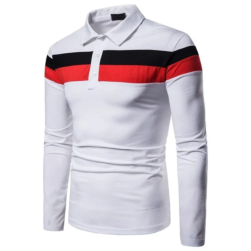 Men Shirts Turn Down Collar Blouses Long Sleeve Casual Shirt Print Striped Slim Fit  Autumn Business Spliced Pullover