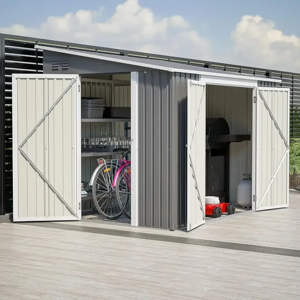Durable 8x6 Outdoor Shed with Sloping Roof, Lockable Doors, Weatherproof, Floor Included