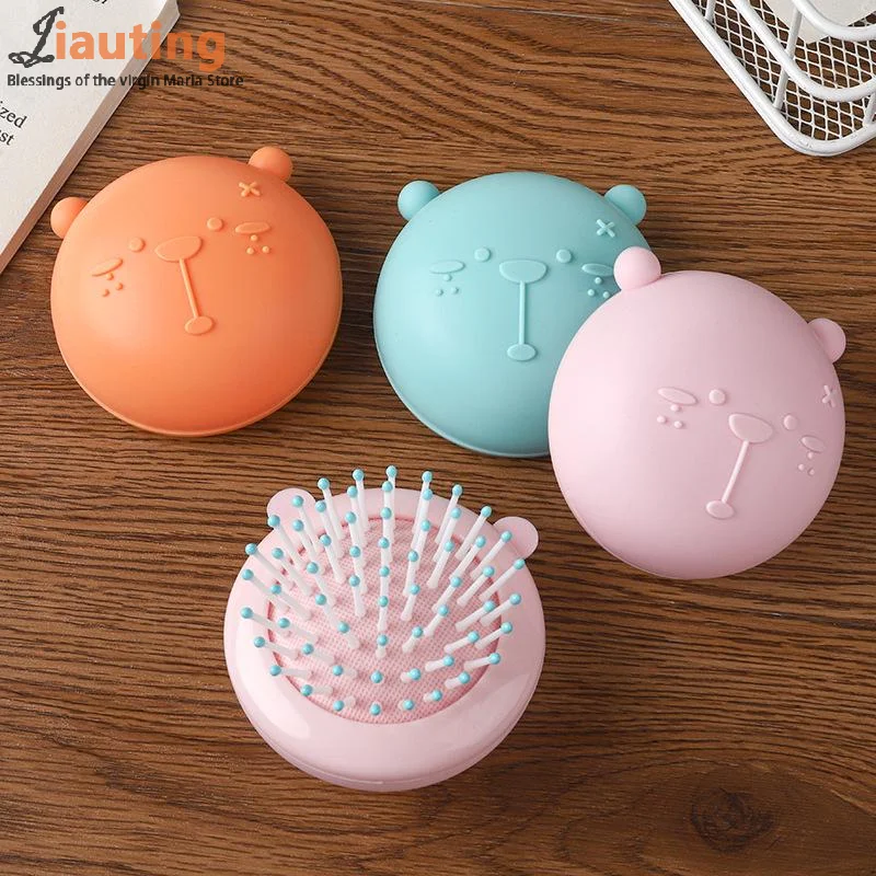 Mini masajeador de cabeza de oso de dibujos animados, bolsa de aire, peine para el cabello, cojín de aire redondo, herramienta de Peinado portátil, peine antiestático, regalo