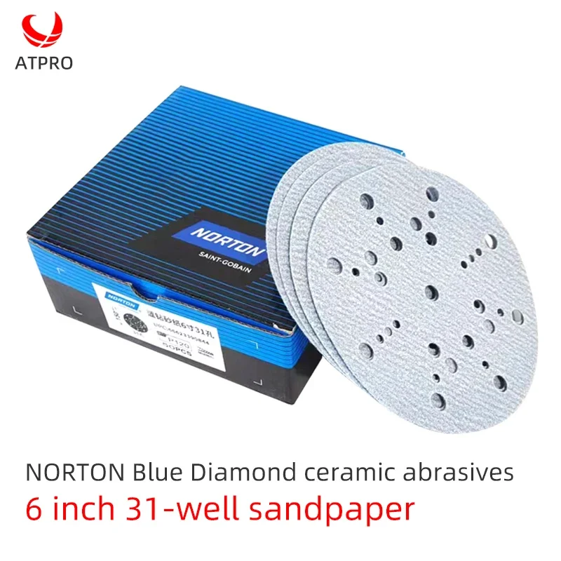 

NORTON Blue Diamond 6 "31 Hole Dry Sandpaper 150MM Flocking Round Sandpaper Putty Sand 6" 17 Hole Sandpaper